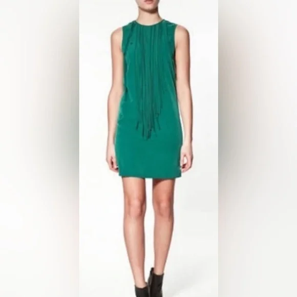 Zara | Dresses | Zara Basic Dress Womens Xsmall Green Sleeveless Fringed  Western Coastal Cowgirl | Poshmark